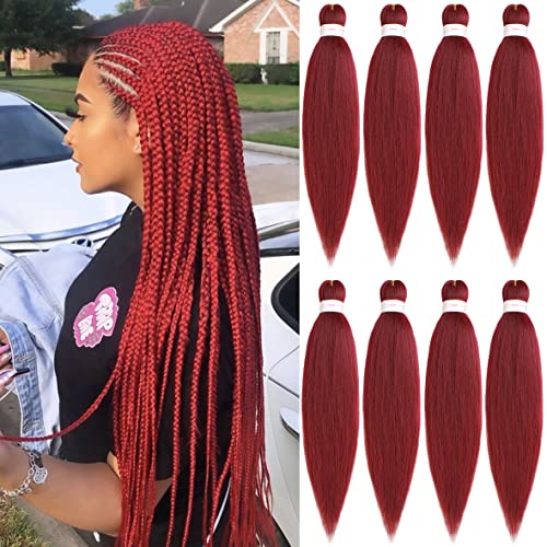 Leeven 8 Packs Red Pre Stretched Braiding Hair Extensions 20 Inch Yaki Hot Water Setting Fiber EZ Braid Pre-stretched Braiding Hair for Box Braids Knotless Braids /26 Inch 900#