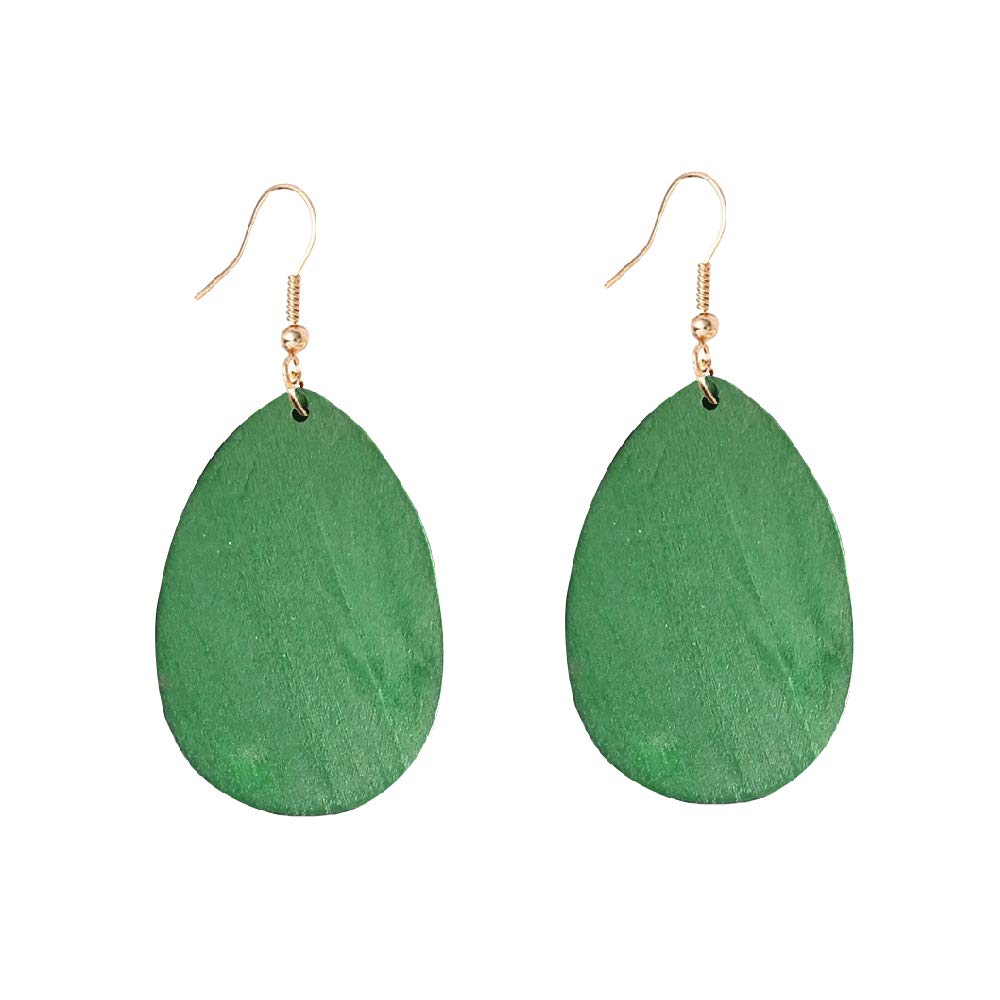 KaFu Dangle Natural Wood Teardrop Geometric Lightweight Drop Circle Earrings Stainless Steel Stud Bohemia Retro Earrings for Women Girls