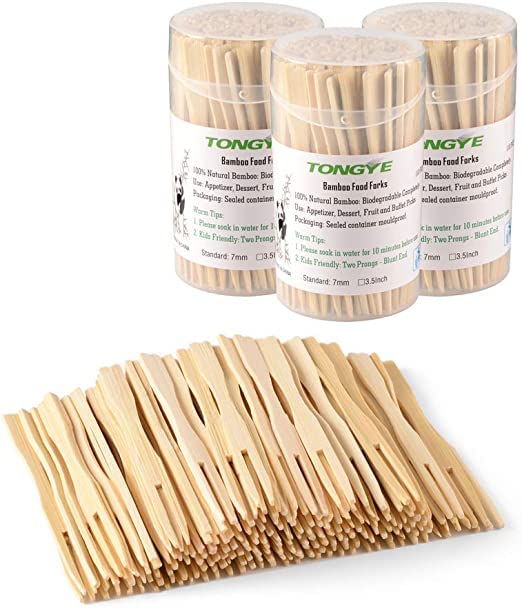 TONGYEBanboo Forks 3.5 inch 330 Pcs & Bamboo Skewes 12 inch 200 Pcs