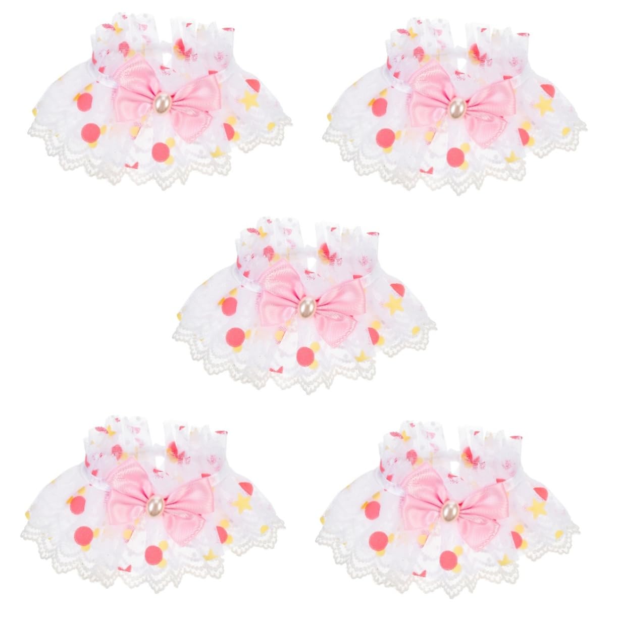 POPETPOP 5pezzi Collare Decorativo Per Cani e Gatti Con Fiocco Collana Pizzo Per Animali Domestici Perfetta Per Occasioni Quotidiane e Foto Materiale Resistente e Comodo Taglia Media Con