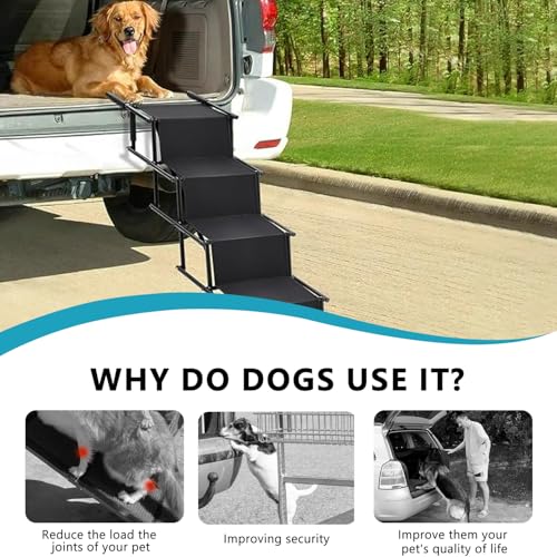 Hundetreppe –Extra Breit 4 Stufen Hunderampe Klappbar, für Große und Kleine Hunde, Stufen für Haustiere,Einstiegshilfe Hund Auto,Bis 80 KG Belastbar, Für alle Fahrzeuge Nutzbar