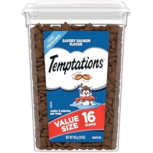 TEMPTATIONS Classic Crunchy and Soft Cat Treats Savory Salmon Flavor, 16 oz. Tub