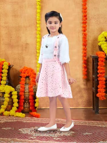 Image of Aarika Girls Turquoise Colour Foil Print Winter Woolen Frock