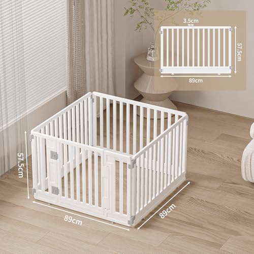 Gupamiga Welpenlaufstall, Hundelaufstall faltbar mit Tür, welpenauslauf für Wohnung, Fest und Glatt, Einfache Installation, Weiß (89 x 89)