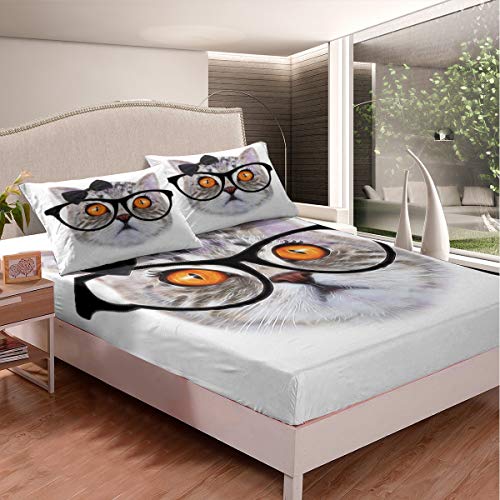 Juego de sábanas de Cama con Estampado de Animales 3D para niños, niñas, Lindo Gato Impreso Juego de Cama de Microfibra Suave de Lujo con 1 Funda de Almohada de 2 Piezas de tamaño Individual