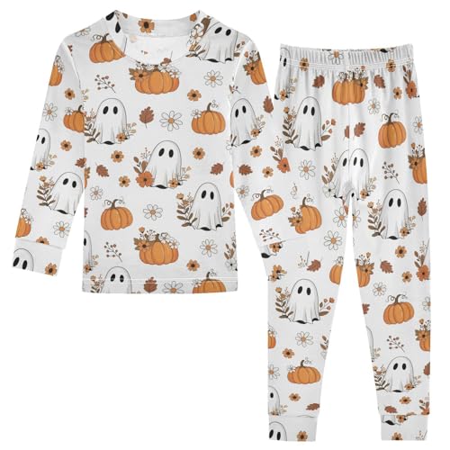 Pajama Sets Long Sleeve Ghosts Pumpkins Flowers Soft Comfy Sleepwear 2 Piece PJS 3-8T