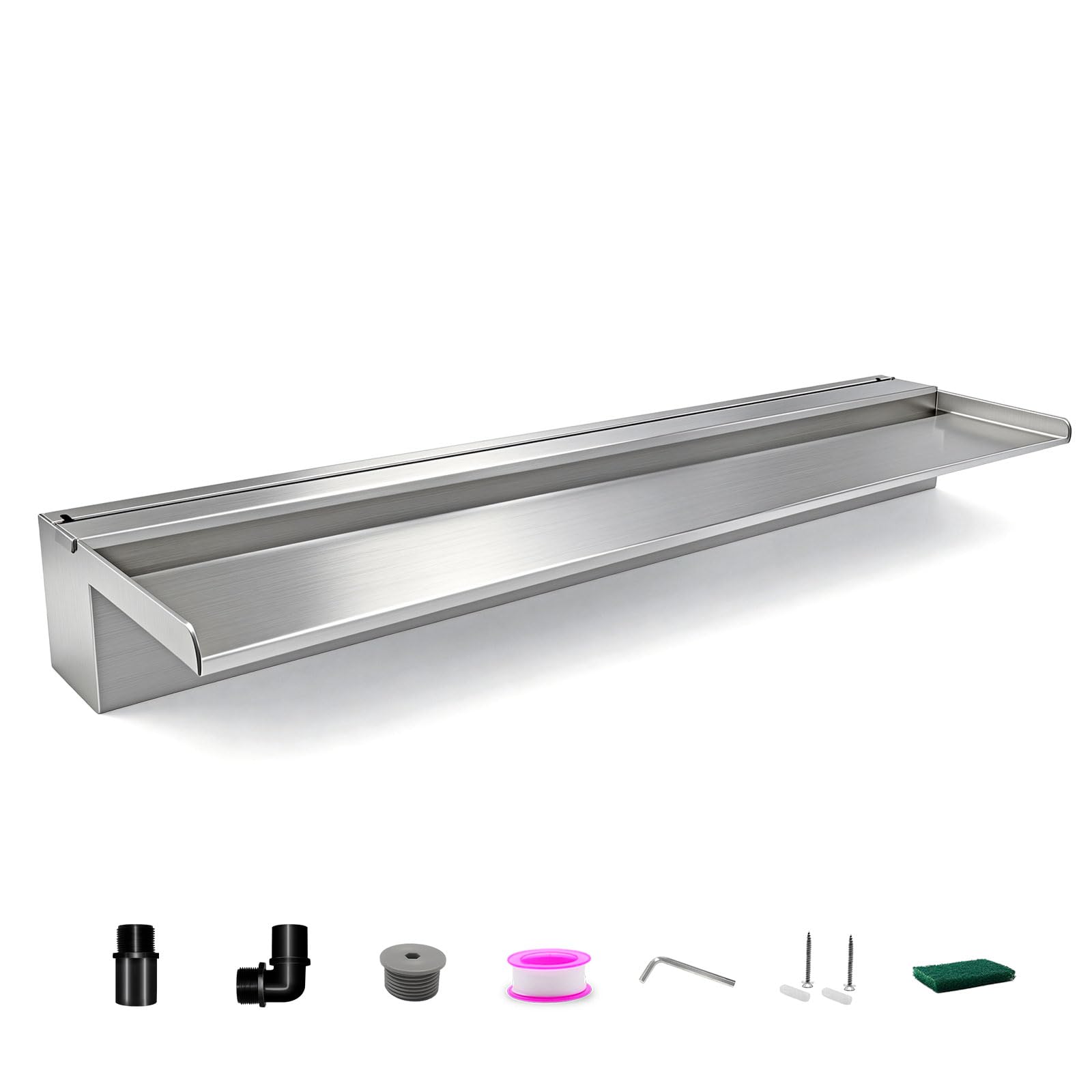 Con coperchio, troppopieno di cascata in acciaio inox, fontana per esterni, troppopieno d'acqua, cascate di stagno koi per giardino, terrazza e piscina, 90 cm