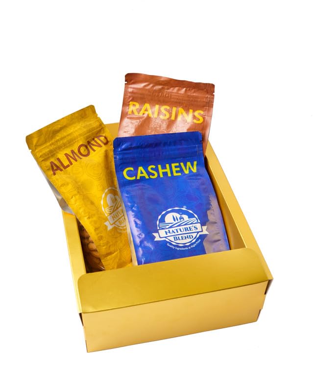Image of Nature's Blend - Essential Dry Fruits|Maroon New|Pack of 3|250g pouch|Almond, Cashew, Raisins|Soft Top