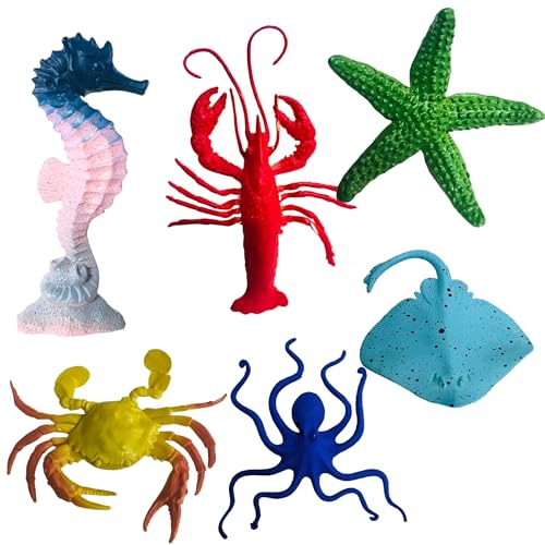 Image of ZESTHOME Ocean Sea Animals Toy Set for Kids | Octopus, Crab, Seahorse, Stingray, Lobster & Starfish Realistic 8-10cm PVC Rubber Marine Creatures | Educational & Imaginative Play for Ages 3+ | 6-Piece