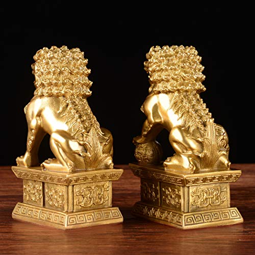 Escultura de león guardián de latón hecha a mano, par de estatuas decorativas miniatura 7