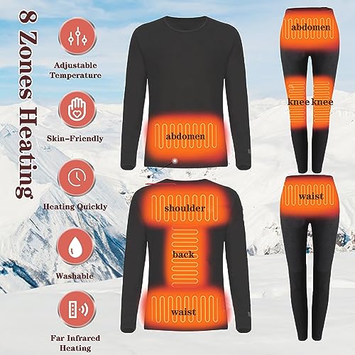VLOBAOM Lightweight Thermal Underwear Set, Electric Heated Base Layer, Ultra Soft Slim Long Johns Shirts & Pants,XL,Women Black