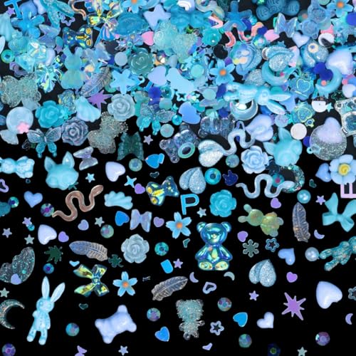 Umillars 300pcs Nail Art Charms Kit, 100pcs Resin y2k Nail Charms with 100 pcs Mixed Flatback Nail Rhinestones Pearls and 100pcs Nail Glitter Sequins for Nails DIY Manicure Supplies Accessories