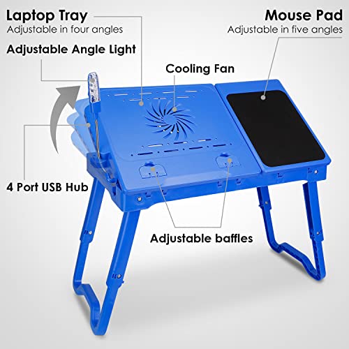 Laptop Desk para cama portátil ajustable con ventilador USB azul miniatura 4