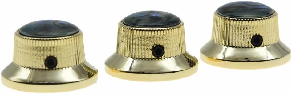 Dopro Set of 3 Screw Abalone Top Gold Guitar Bass Knobs Strat Metal Knobs for 6mm Shaft Pots