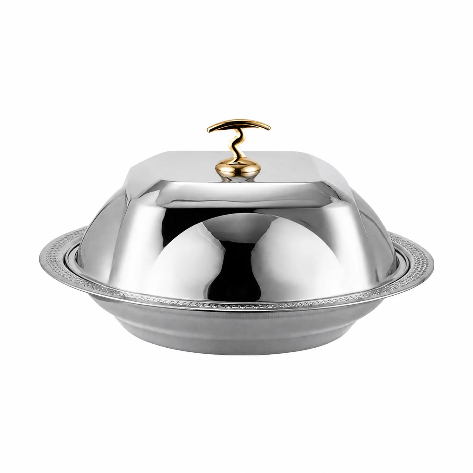 Domed Design Stainless Steel Dome Cover Curved Knob Handle Mirrored Food Cover, Silver, 48CM-image-15