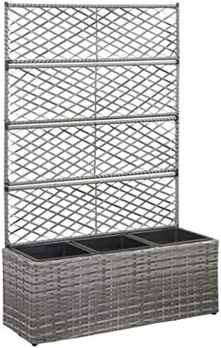 YOPOTIKA Trellis Raised Bed with 1 Pot Garden Bed Planter Box Kit Elevated Planter Pots for Climbing Plants Vegetables Flowers 30x30x107 cm Poly Rattan Brown