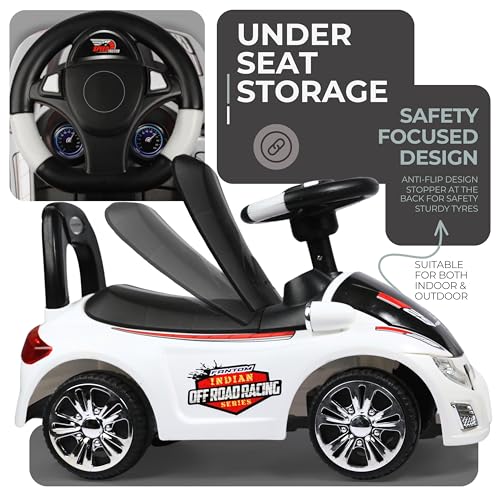 Kids First Step Baby Ride on & Car with Music & Multicolor Lights | Steering Control & Under Seat Storage | Push Car for Baby with Backrest | Ride on for Kids 1 to 3 Years (White) - Image 5
