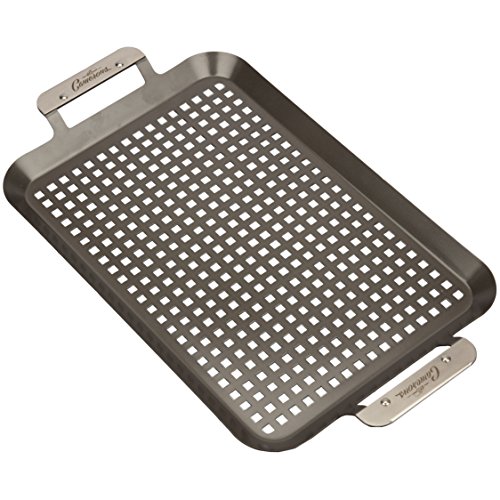Grill Topper Bbq Grilling Pans (Set Of 2) - Non-Stick Barbecue Trays W Stainless Steel Handles For Meat, Vegetables, And Seafood - Great For Holiday Cooking #TOP2
