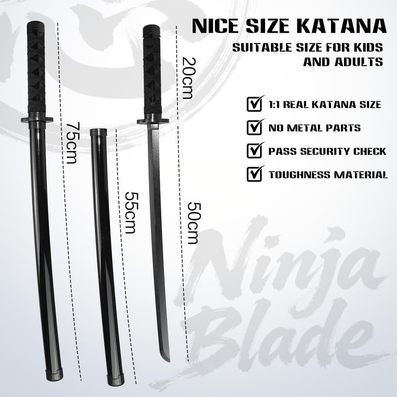 Set de Espadas Ninja de Madera con Funda Trasera – Estuche Ajustable con Dos Katanas para Disfraces de Cosplay, Halloween y Carnaval
