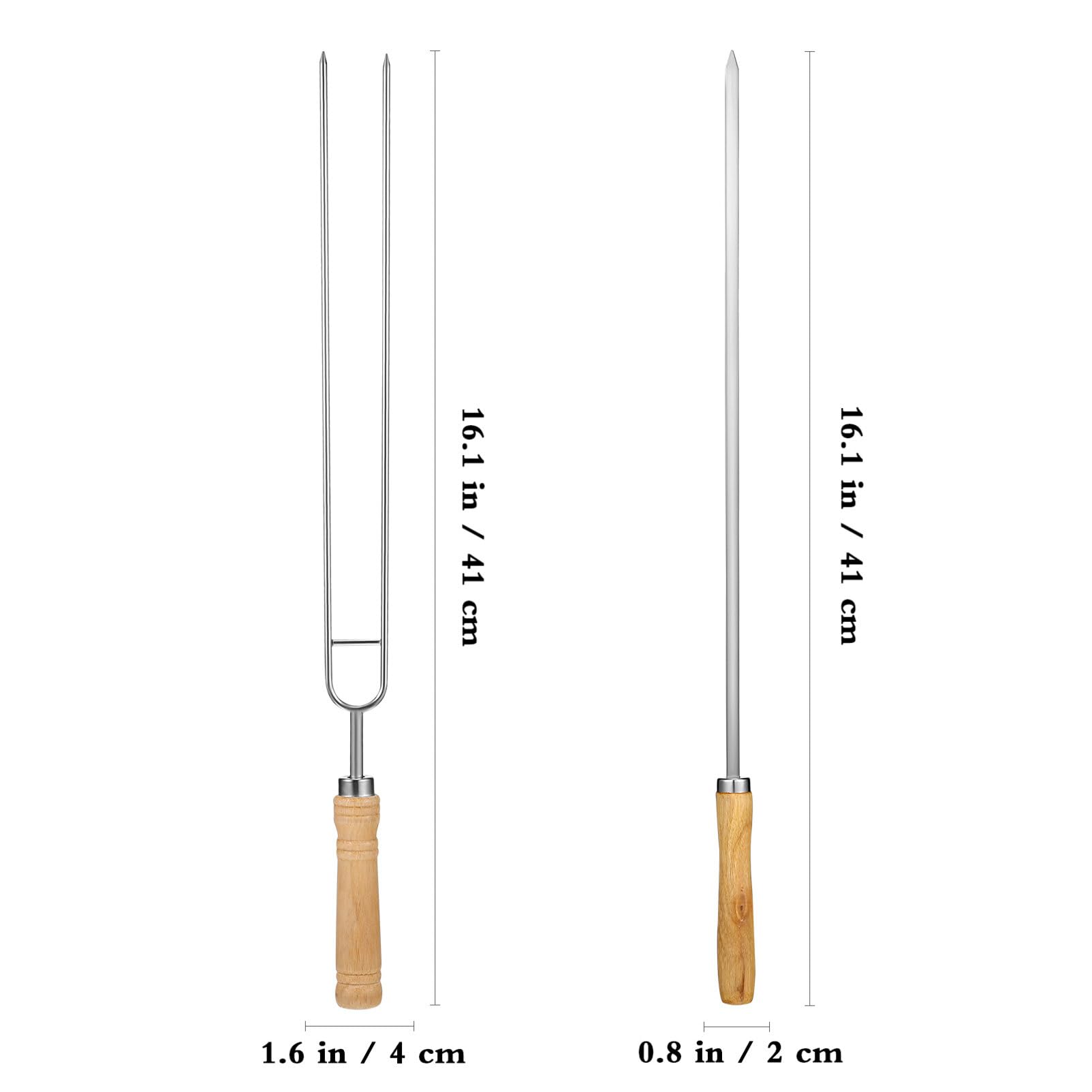 Kichvoe 8 Piezas Tenedor De Barbacoa De Acero Inoxidable Tenedor Doble Tenedor Individual Suministros De Barbacoa Parrilla De Barbacoa Brocheta Plana De Sola Cabeza Mango De Madera