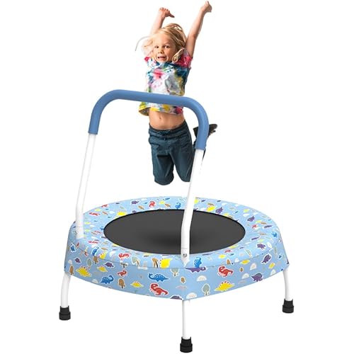 28 Inch Toddler Trampoline with Handle, Springfree Bungee Jumping Mat, No-Gap Safe Design for Kids 1-3 Years, Indoor Outdoor Baby Gifts, Blue Forest