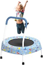 28 Inch Toddler Trampoline with Handle, Springfree Bungee Jumping Mat, No-Gap Safe Design for Kids 1-3 Years, Indoor Outdoor Baby Gifts, Blue Forest