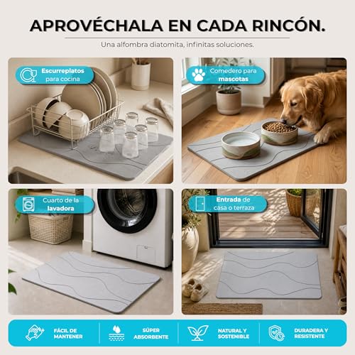 Miniatura 7 de Pure 4home Alfombra Diatomita Baño 60x40 Secado Rápido, Antideslizante Y Antibacteriana Alfombrilla Piedra Diatomita Super Absorbente Alfombrilla Diatomita - Stone Bath Mat Grey Waves