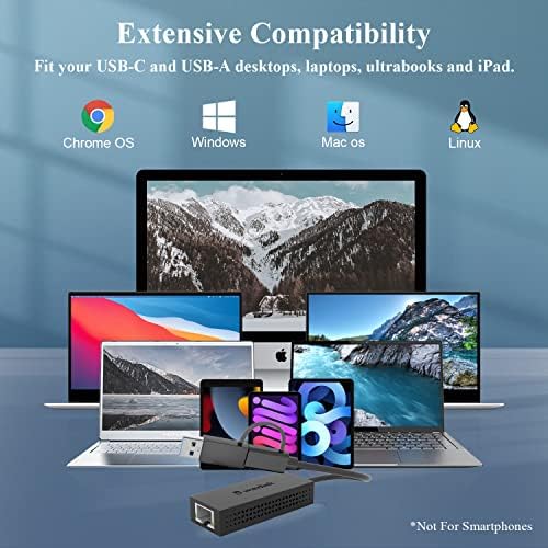 USB C to 2.5G Ethernet Adapter, WAVLINK 2-in-1 USB 3.2 Type A/Type C (Thunderbolt 3/4) to 2.5 Gigabit Ethernet Adapter RJ45 LAN Network Converter for Windows, Mac OS, iPad OS and More