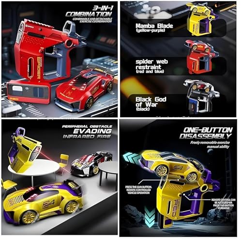 Image of PLUSPOINT Infrared Battle RC Car Toy 3-in-1 Drift Car Racing 2 Player Interactive Set with Infrared Gun, Shooting & Flip Family Friendly Chase Game 2.4GHz Remote Control Car Toy for Kids Ages 6+