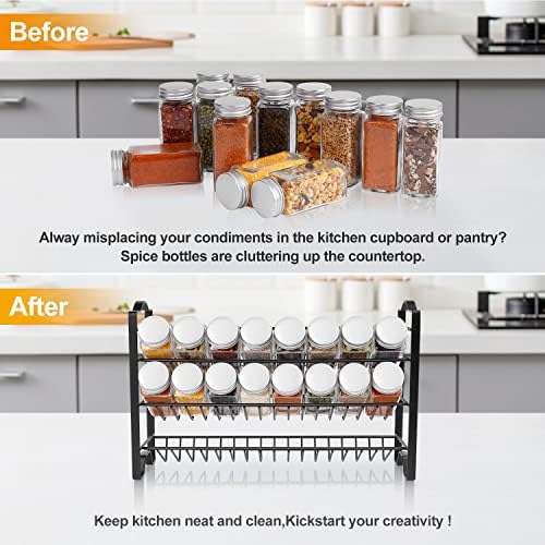 BAORELST Spice Rack Free standing Kitchen Metal Spice Racks Organizer Wall Mount With spice label for Countertop or Pantry Shelf Spice Condiments Jars Storage 3 Tier(Black)