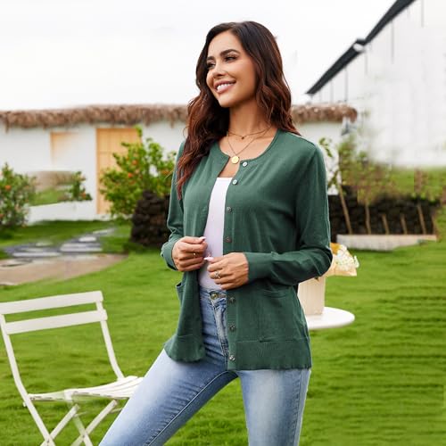 Women's Casual Open Front Button Long Sleeve Knit Pocket Lightweight Cardigan4