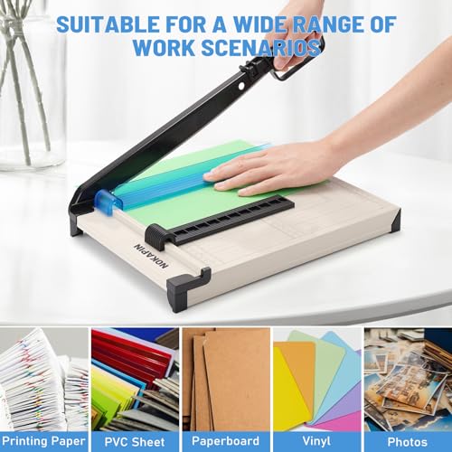 Paper Cutter, Paper Slicer with Safety Guard and Blade Lock, 12\" Cut Length Guillotine Paper Cutter with 16 Sheet Capacity, Paper Cutters and Trimmers for Cardstock Cardboard (White) - Thumbnail 6