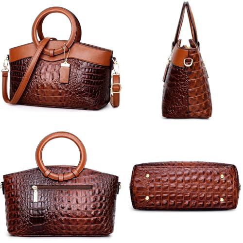 Sac à main pour femme effet crocodile texture relief premium avec anse ronde rigide
