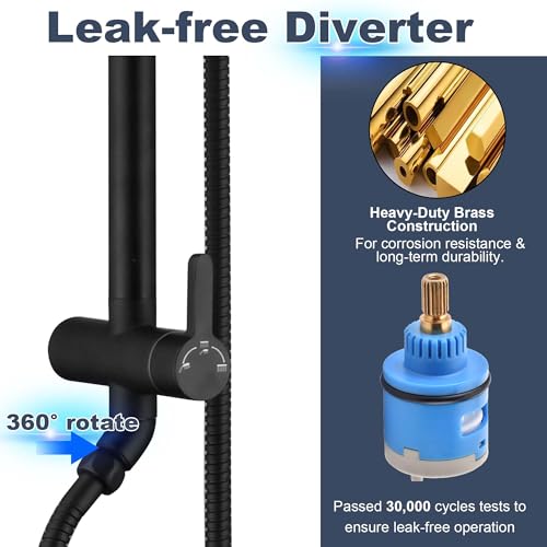 Sistema de ducha de lluvia negro mate con rociador de mano, sistema de ducha expuesto SonTiy con soporte ajustable en altura, brazo de ducha ajustable 360°, manguera de 72 pulgadas para toda la familia miniatura 5