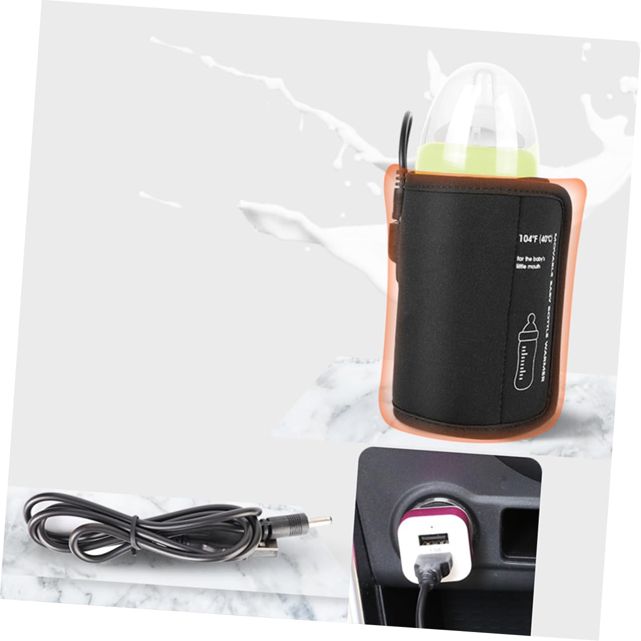 VICASKY 2piezas Calentador De Biberones Portátil Usb Para Coche Bolsa Térmica Adecuado Para Viajes Calienta Leche y Bebidas Con Protección Automática Contra Sobrecalentamiento