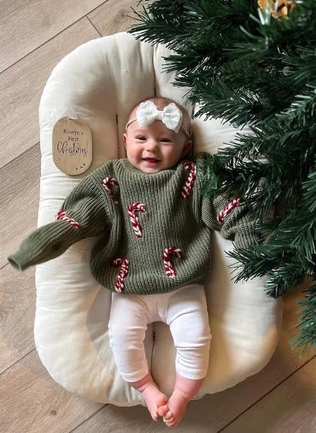 Baby Boy Girl Christmas Knit Sweater Candy Cane Embroidery Crewneck Sweatshirt Infant Fall Pullover Tops (Pine Green,6-9 Months)