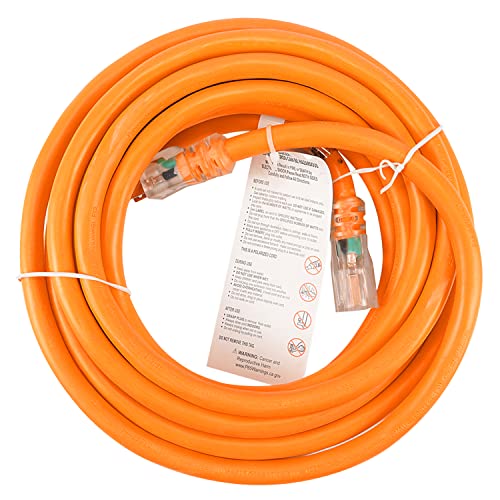 Ep 25 Ft Lighted Outdoor Extension Cord - 10/3 Sjtw Heavy Duty Orange Extension Cable With 3 Prong Grounded Plug For Safety, Ul Listed #TOP16