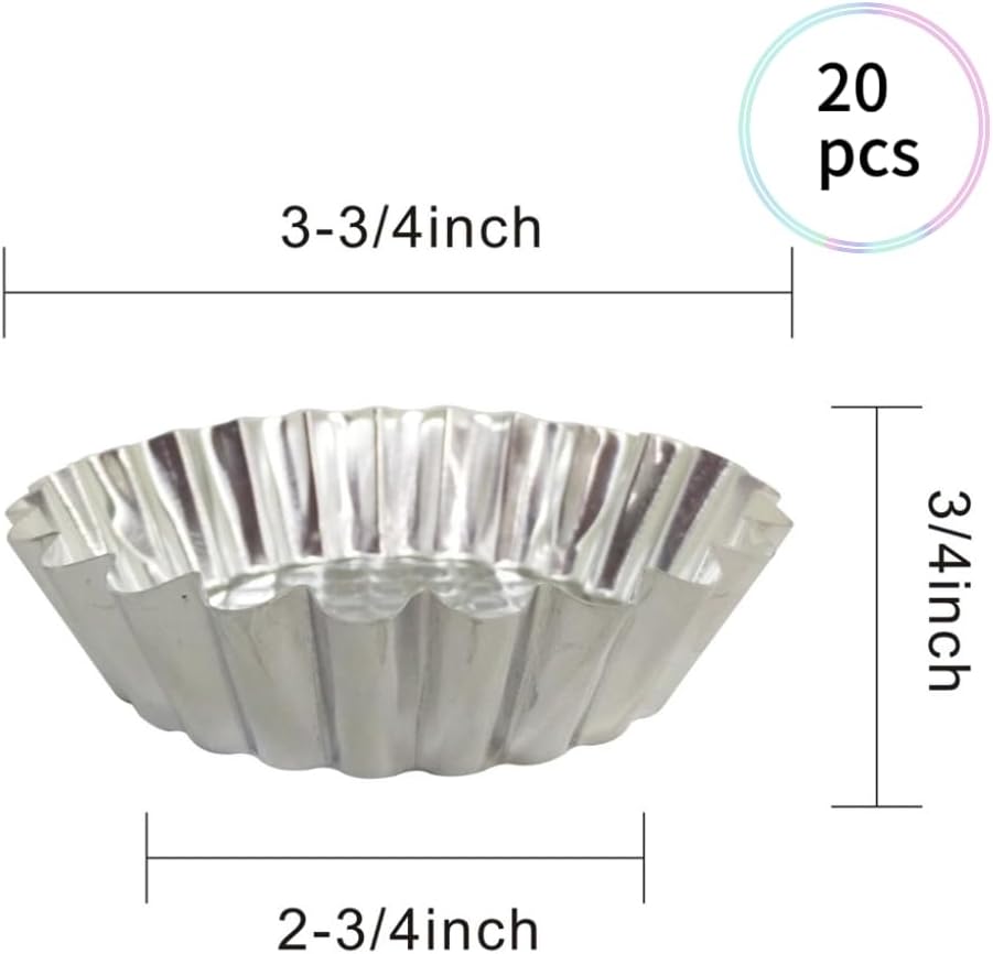 MYStar Set of 20, 3-3/4" Fluted Design Round Shape Non-stick Aluminum Tart Mold, Mini Pie Tin, Tartlet Pan