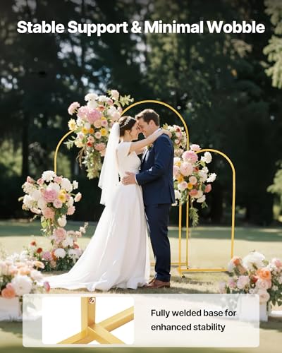 Image of VEVOR Arch Backdrop Stand, Set of 3, 6 /5 /4 ft, Stable Structure, Easy Assembly, Gold Metal Arch Backdrop Stand for Wedding, Birthday Party, Graduation, Holiday Celebration, and Ceremony Decoration