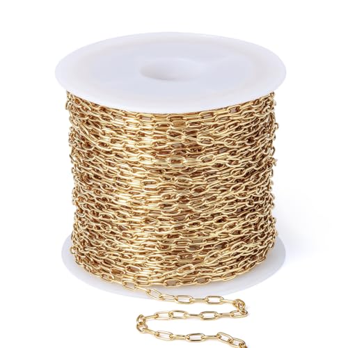 33FT Gold Paperclip Chain for Jewelry Making 2.5MM Stainless Steel Chains