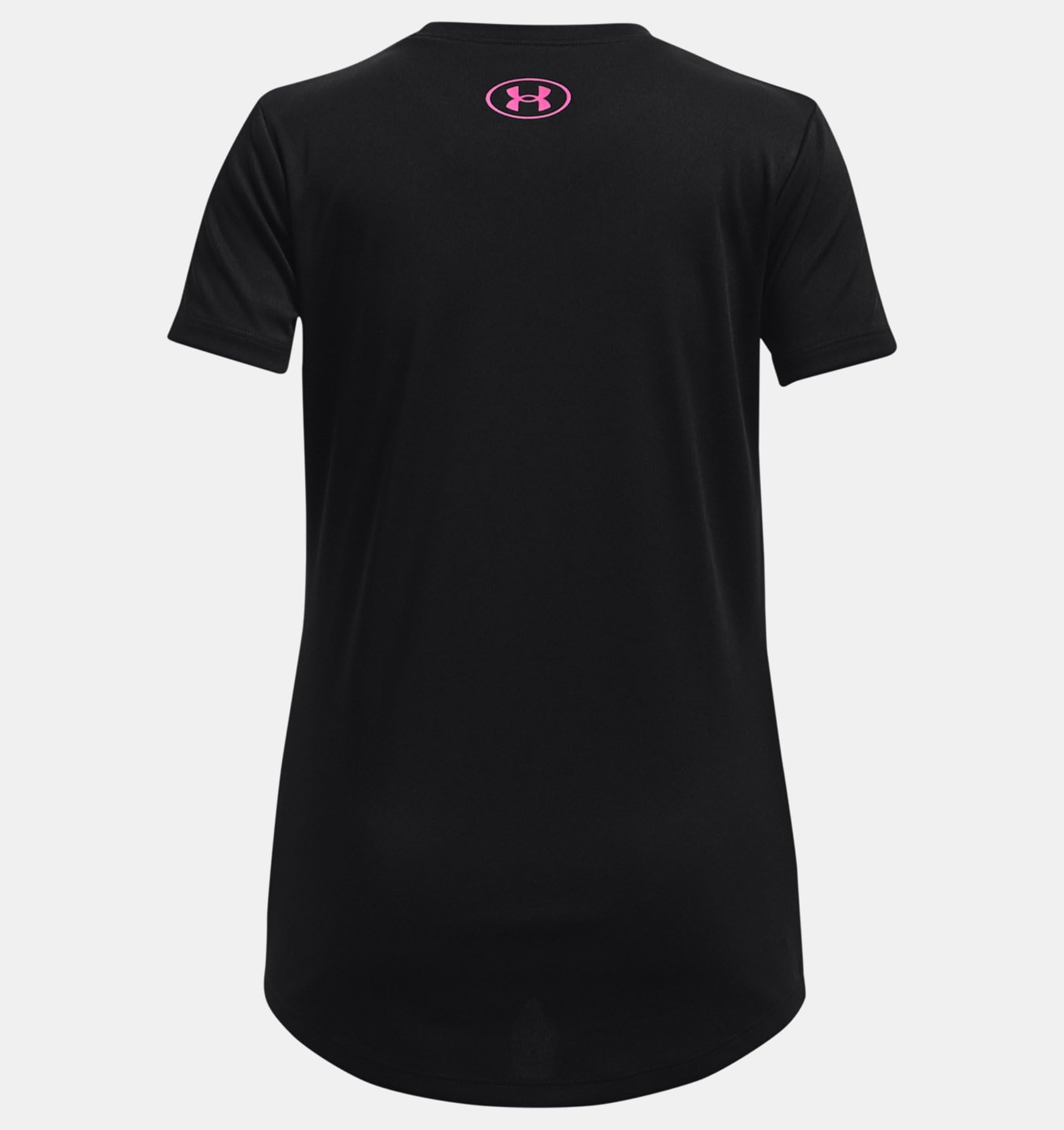 Under Armour Girls Tech Print Big Logo Short Sleeve Crew, (004) Black / / Rebel Pink, Medium
