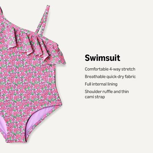 Image of Amazon Essentials Girls and Toddlers' Asymmetric Frill One-Piece Swimsuit