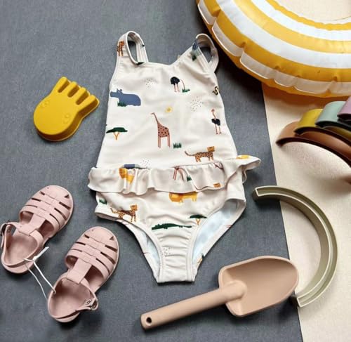 Toddler Girls One Piece Swimsuits Crossback Backless Bathing Suit Whale Dolphin Shark Swimwear with Ruffle Butt UPF50+3