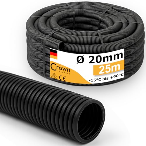 Wellrohr M20 UV-Beständig | 25m Leerrohr ungeschlitzt - Innendurchmesser 13 5mm - Flexrohr Kabelschlauch für Erdkabel nach DIN EN 61386-22 flammwidrig flexibel für leichte Kabelverlegung