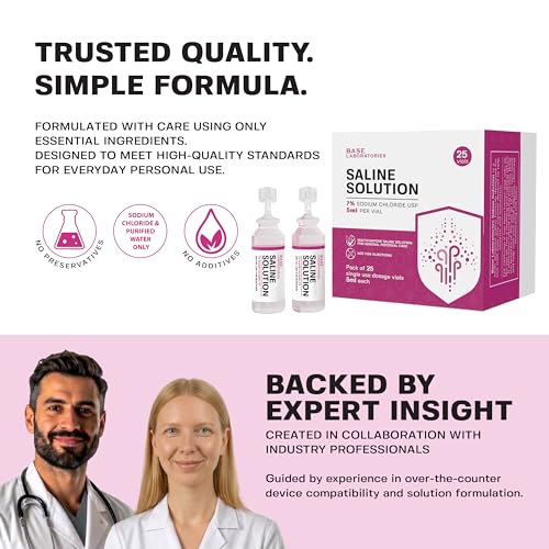 Image of BASE LABORATORIES 7% Saline Solution Vials - Versatile 7% Sodium Chloride Saline Ampoules - Preservative Free Saline Solution Single use vials - USP Grade 50 Vials x 5ml Count