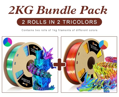 Image of LOVOON 3D Printing Filament Bundle 2 KG, Tricolor PLA Filament 1.75mm Silk Blue /Green /Red and Silk Blue /Yellow /Red, Color Changing 3D Printer PLA Filaments, 1KG X 2 Spools