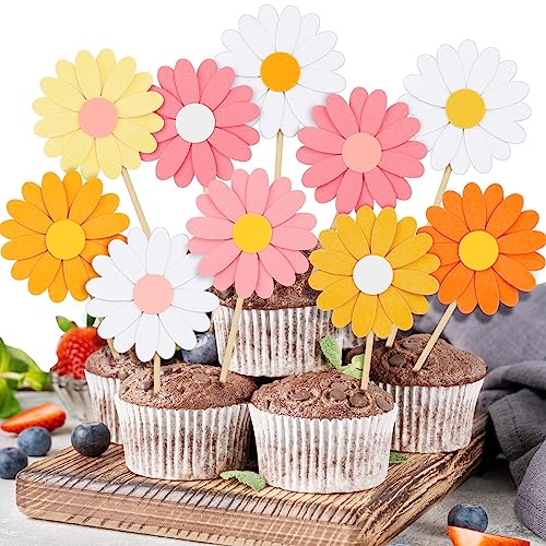 Henoyso II-HENOYSO-230713 48 Pcs Daisy Cupcake Toppers Groovy Flower Cake Topper Daisy Cake Decorations Daisy Flower Cake Picks thumb #7