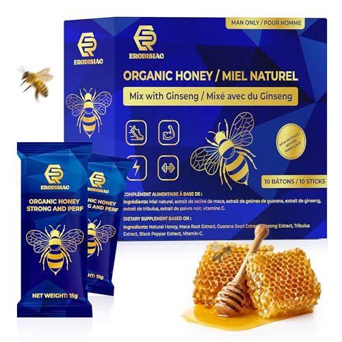 Erodisiac – Miel royal naturel de Vigueur et Énergie Masculine – Formule Ginseng & Vitamine C – miel aphrodisiaque puissant - Endurance et Tonus – 10 Sticks Individuels