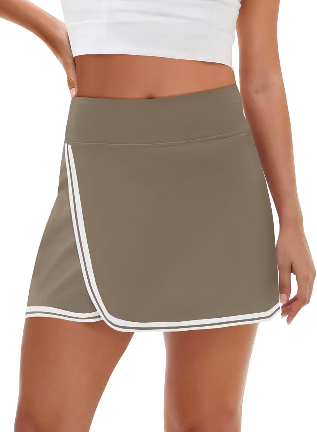 Fisoew Womens Golf Tennis Running Skorts Striped Elastic Waist Skirts Quick Dry Workout Athletic Shorts with Pockets
