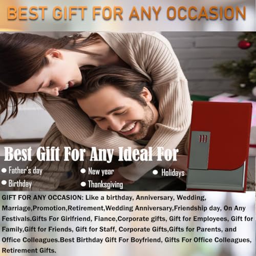 Image of Luxurious Unisex Pocket Card Holder Design 15-20 Business Card and 5-8 Card Debit Credit Ultrathin Stainless Steel 9.5 X 6.5 x 1.2 cm Size RFID Blocking Corporate Gift for Employee (Red-PTI)